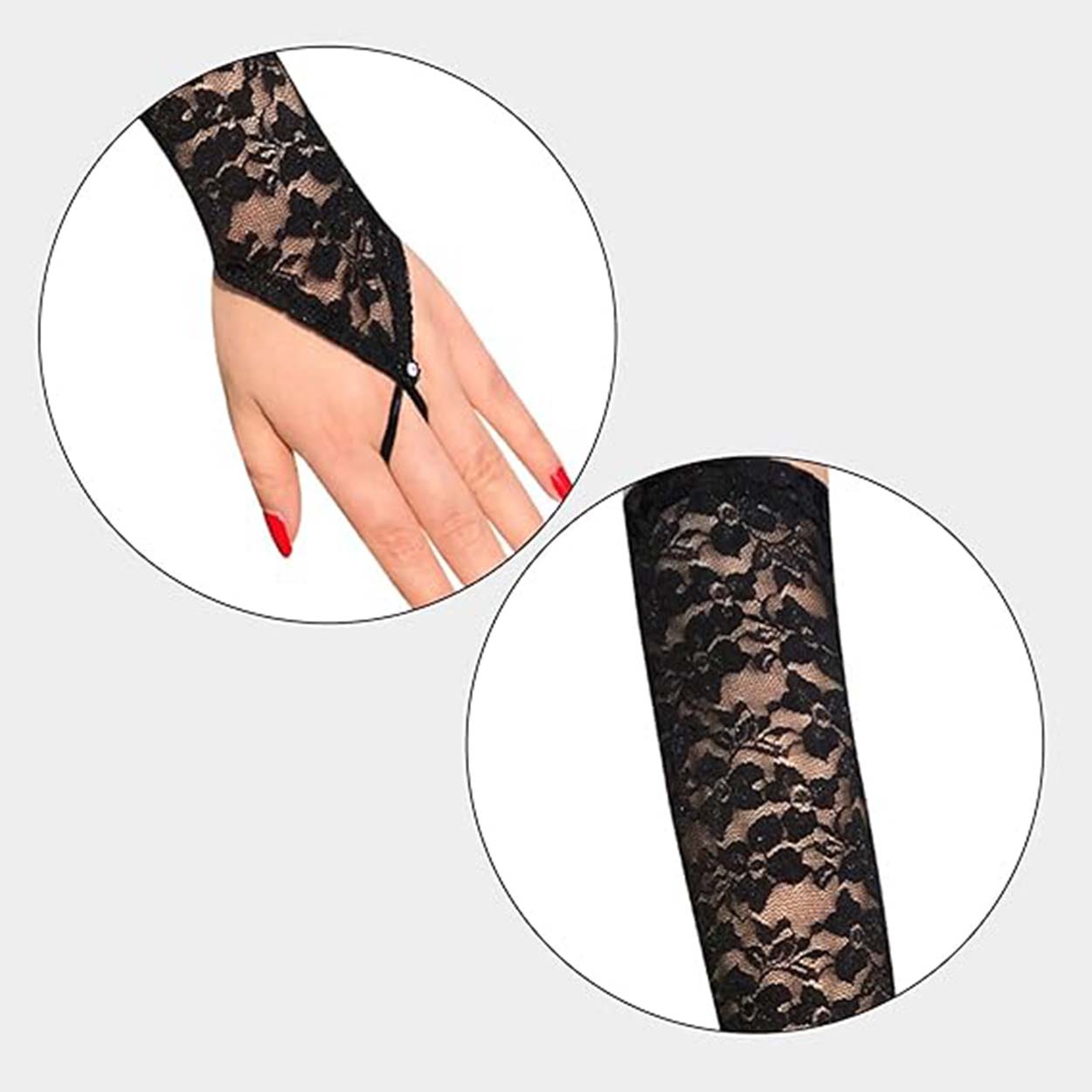 Элегантные кружевные перчатки Night Chic с ремешками для пальцев, 40 см
