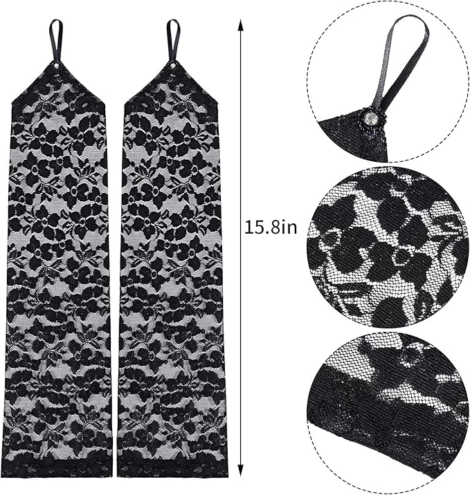 Parmak Askılı Zarif Gece Şıklığı Dantel Eldiven 40 Cm