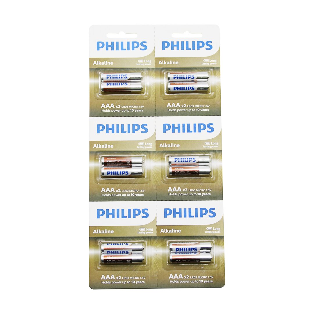 Аккумуляторы Philips Alkaline Slim - Aaa - 1,5 В, 12 шт. = 2 x 6