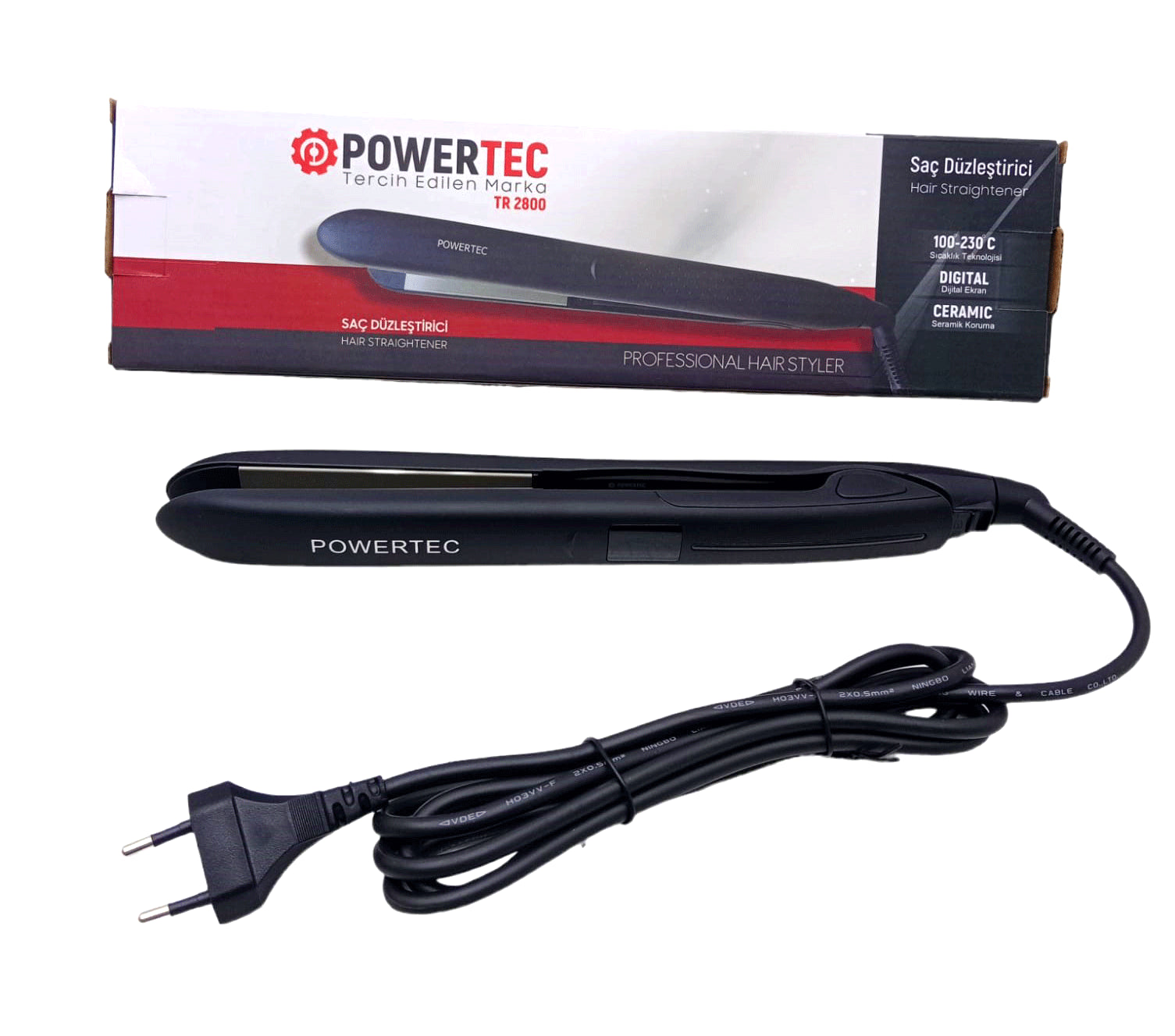 Цифровой выпрямитель для волос Powertec Tr-2800 с керамическим покрытием 100°-230°C