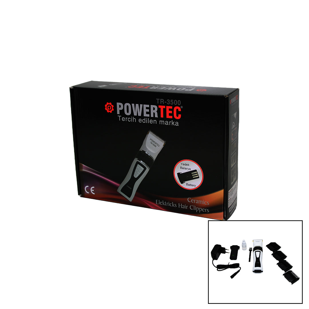 POWERTEC TR-3500 SAÇ KESME TRAŞ MAKİNESİ YEDEK BATARYALI