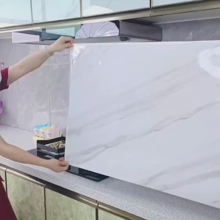 Наклейка на кухонные обои с мраморным узором — 5 м х 60 см: водо- и маслостойкая, термостойкая