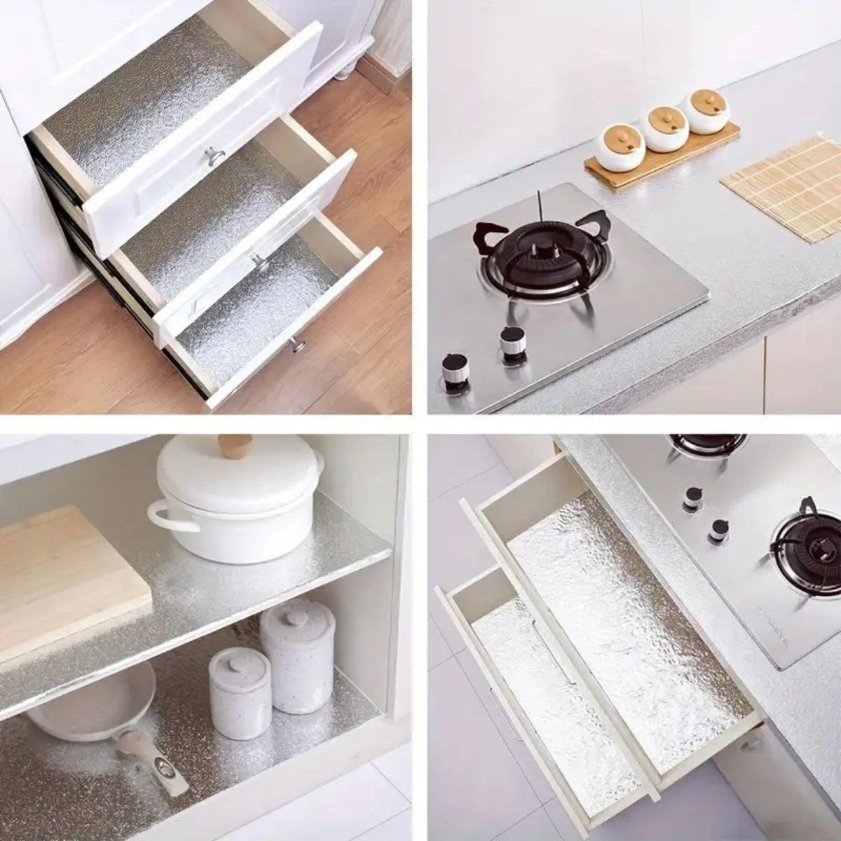 Rulo Gümüş Alüminyum Folyo Duvar Kağıdı, Kendinden Yapışkanlı Raf İçi, Su Geçirmez Folyo  2 mt x 60