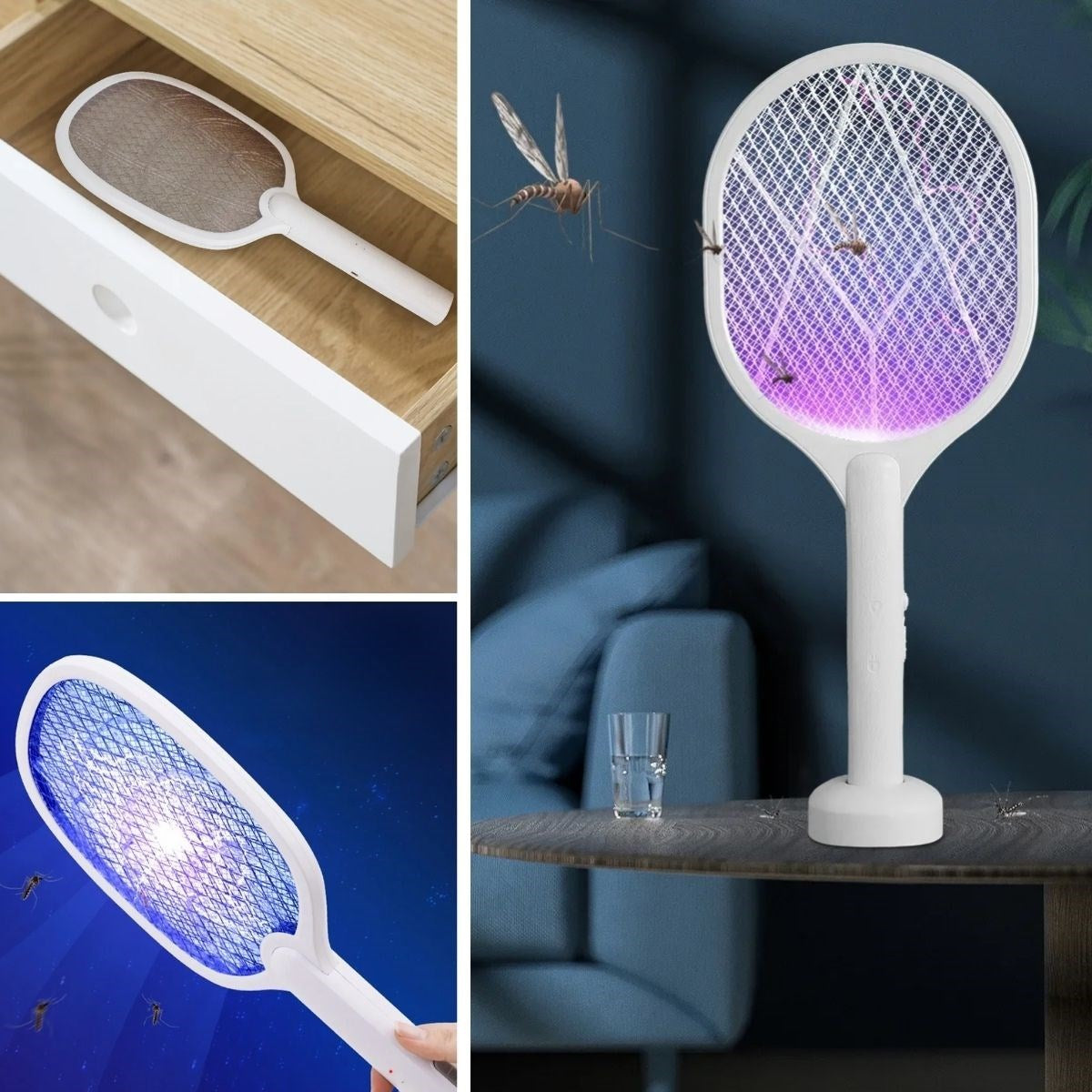 Настольная аккумуляторная ракетка-репеллент от комаров с фиолетовым светом, 5 Вт