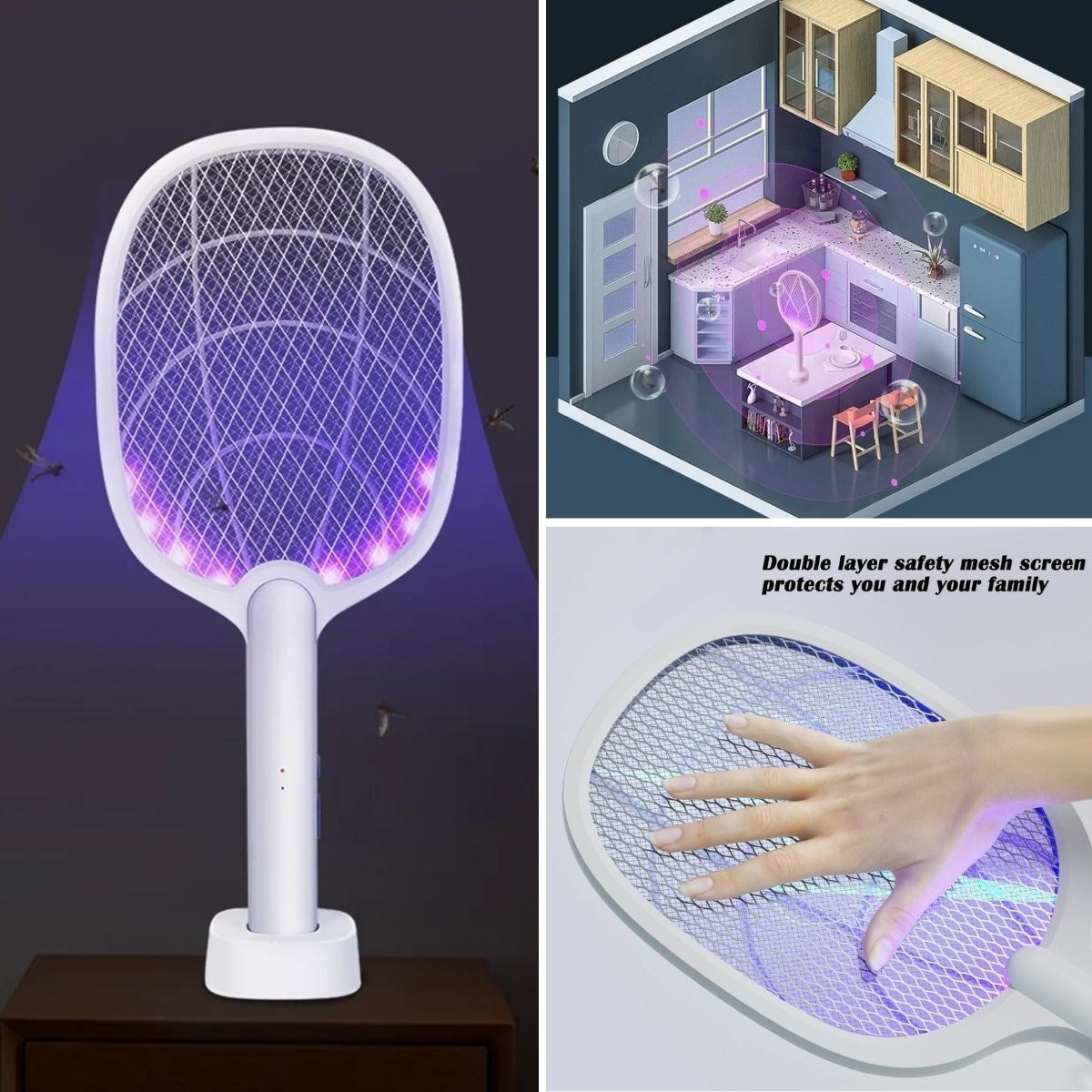 Настольная аккумуляторная ракетка-репеллент от комаров с фиолетовым светом, 5 Вт