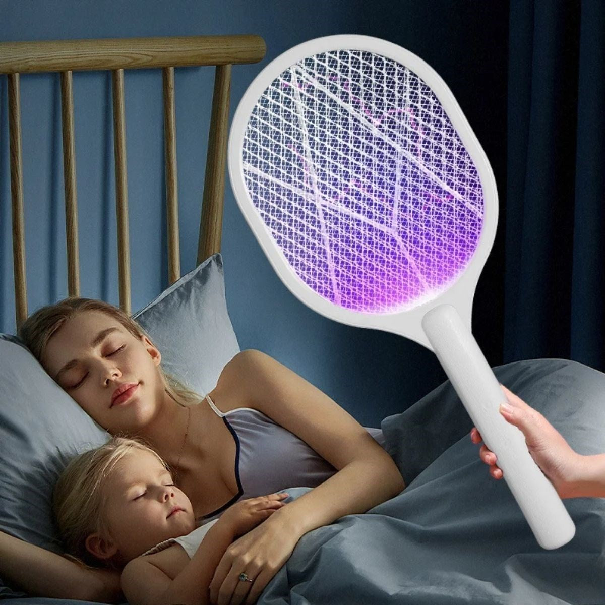 Настольная аккумуляторная ракетка-репеллент от комаров с фиолетовым светом, 5 Вт