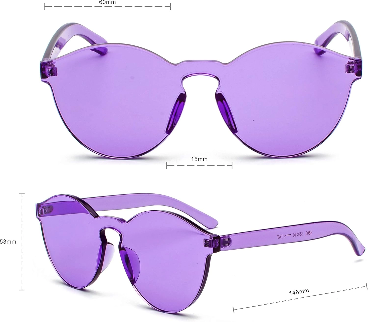 Sert Mika Oval Şekilli Çerçevesiz Mor Gözlük Retro Parti 5x14 Cm