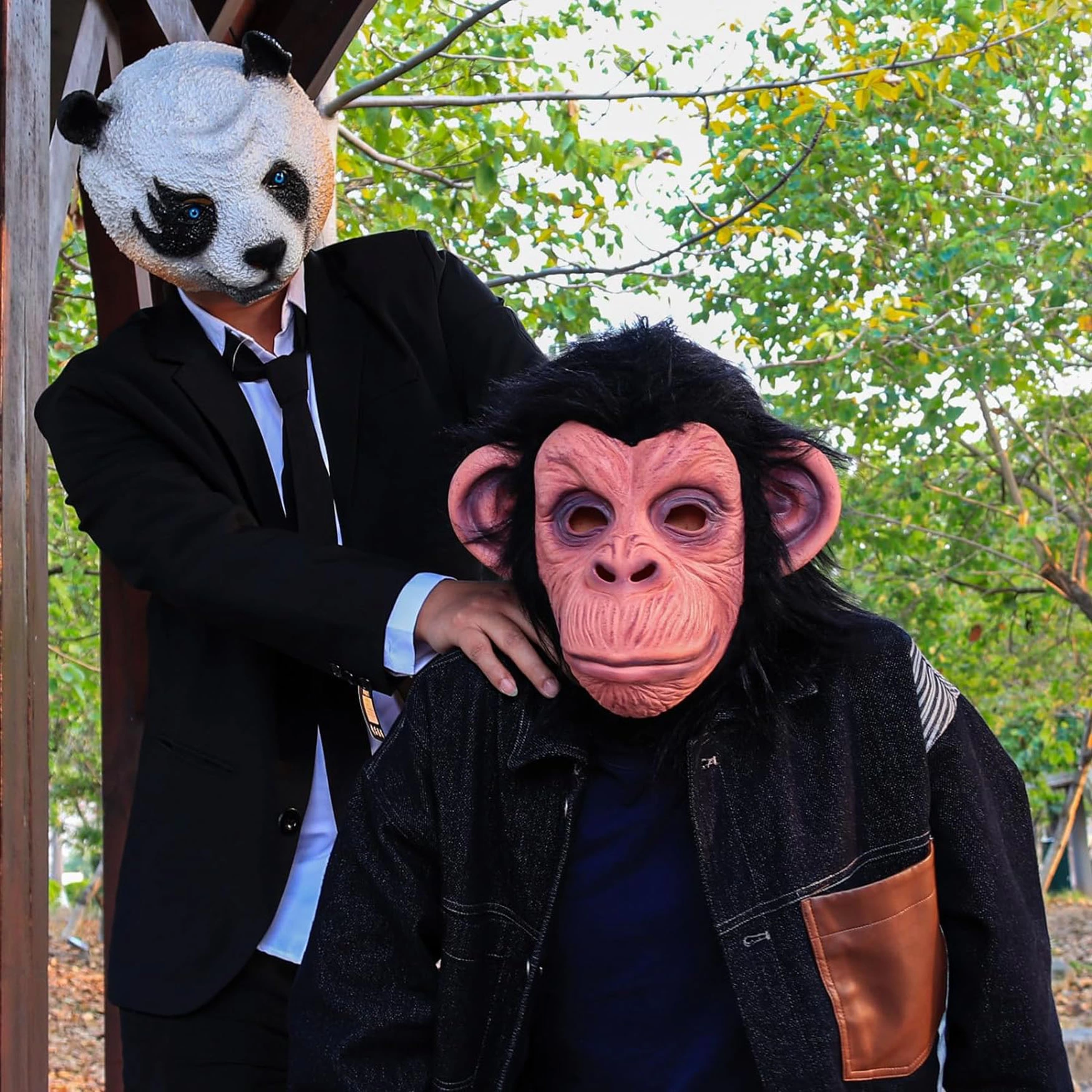 Siyah Saçlı Kafaya Tam Geçmeli Lateks Şempanze Maskesi - Lateks Maymun Orangutan Goril Maske Et Mas