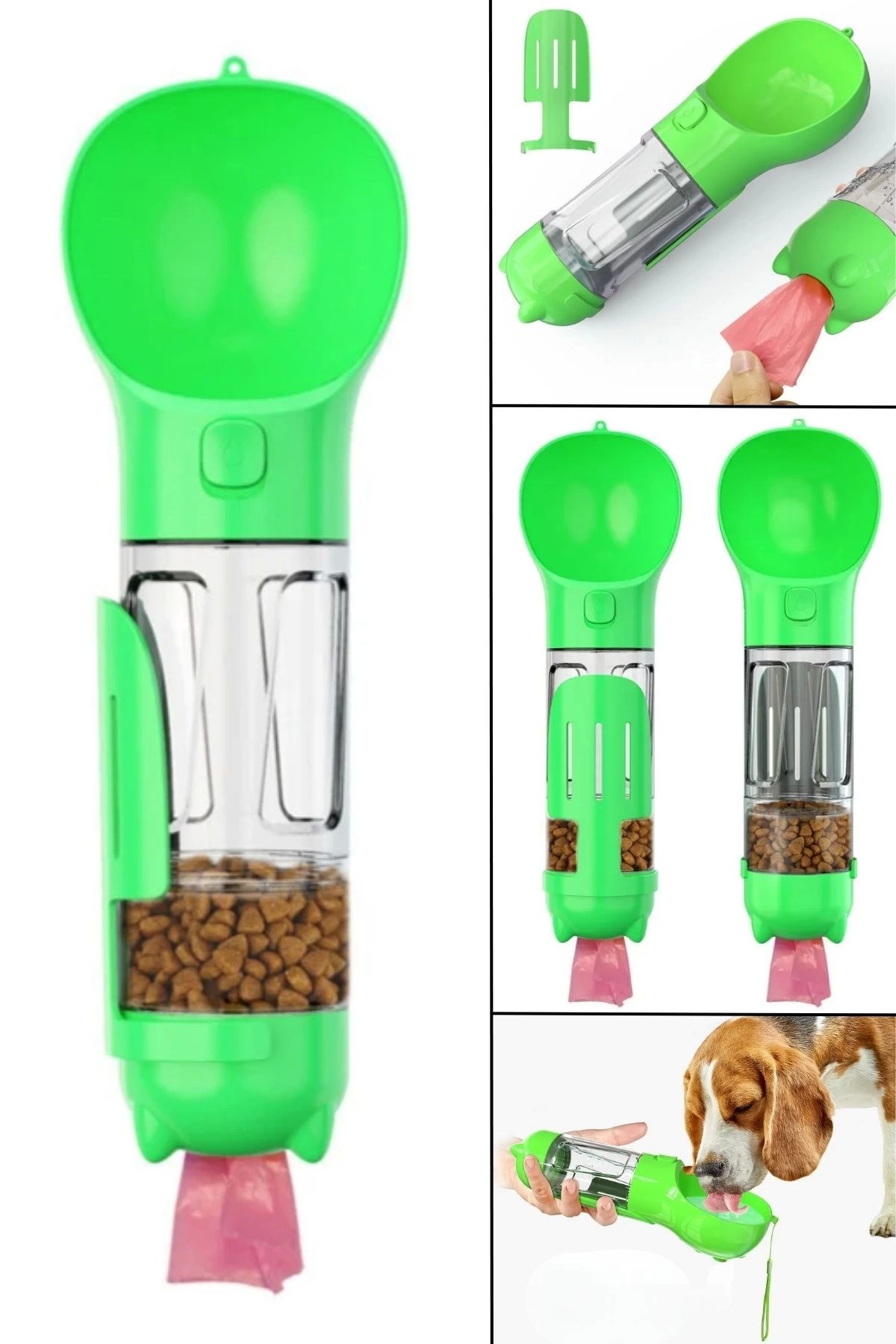 Taşınabilir Hazneli Mama Kaplı ,Kaka Poşetli Kedi,Köpek Suluğu-300ml