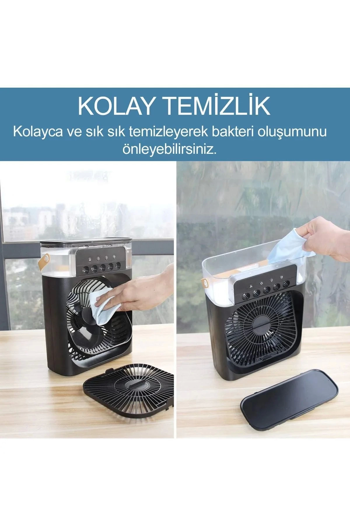 Taşınabilir Işıklı 5 Spreyli Vantilatör Buzlu Buharlı Vantilatör Mini Fan Nemlendirici
