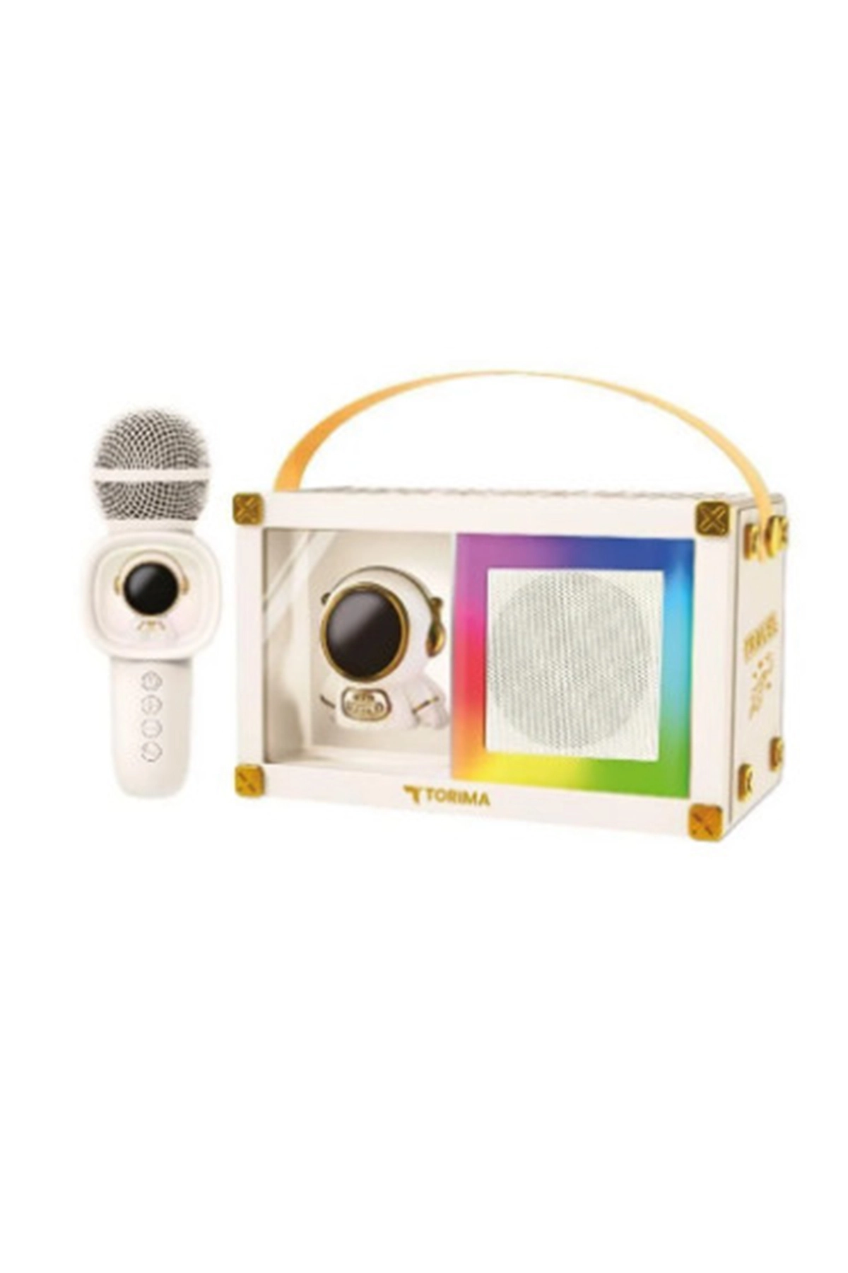 Taşınabilir Rgb Işılı Sevimli Figürlü Mikrofonlu Karaoke Bluetooth Hoparlör Krem