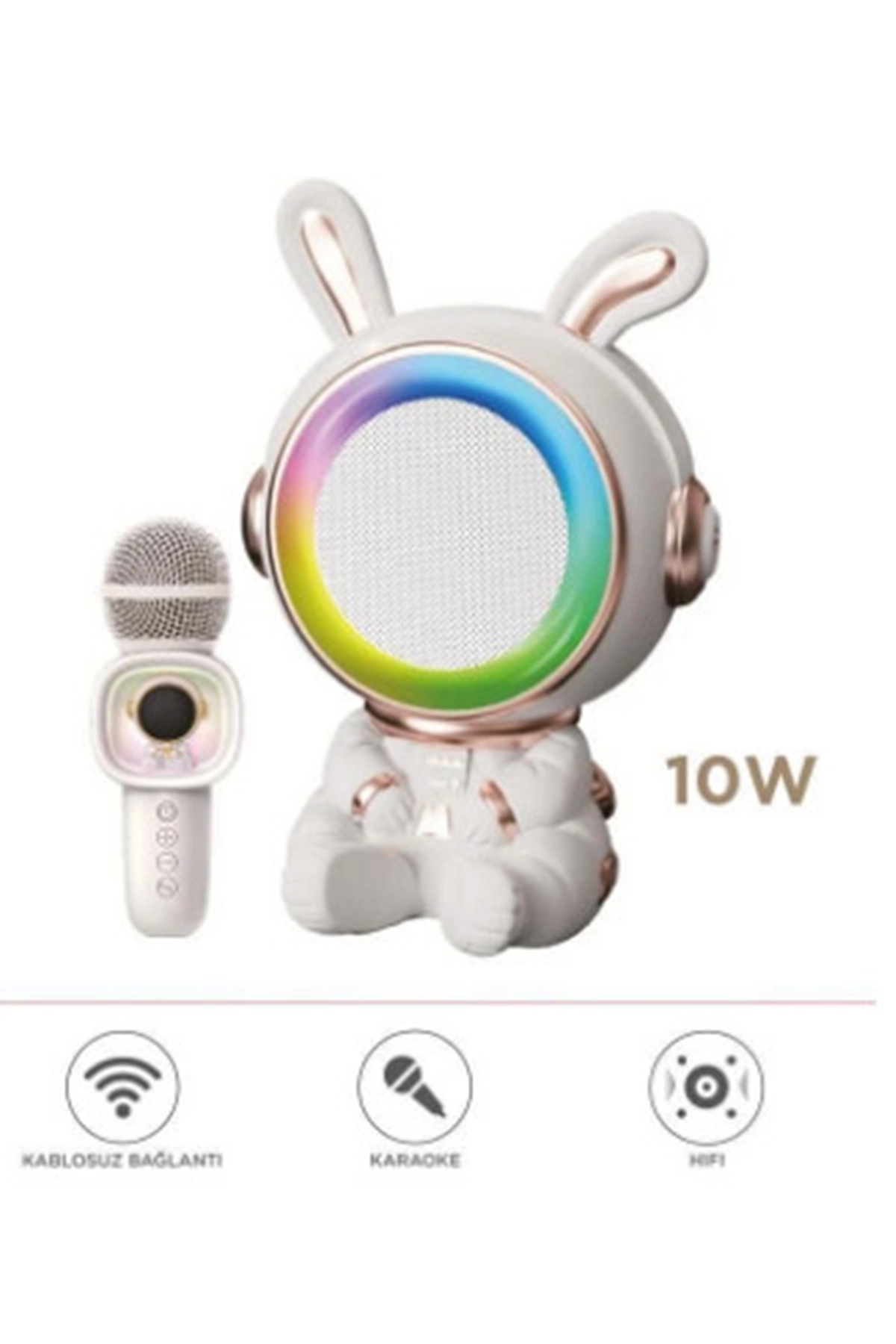 Taşınabilir Rgb Işılı Sevimli Figürlü Mikrofonlu Karaoke Bluetooth Hoparlör Krem