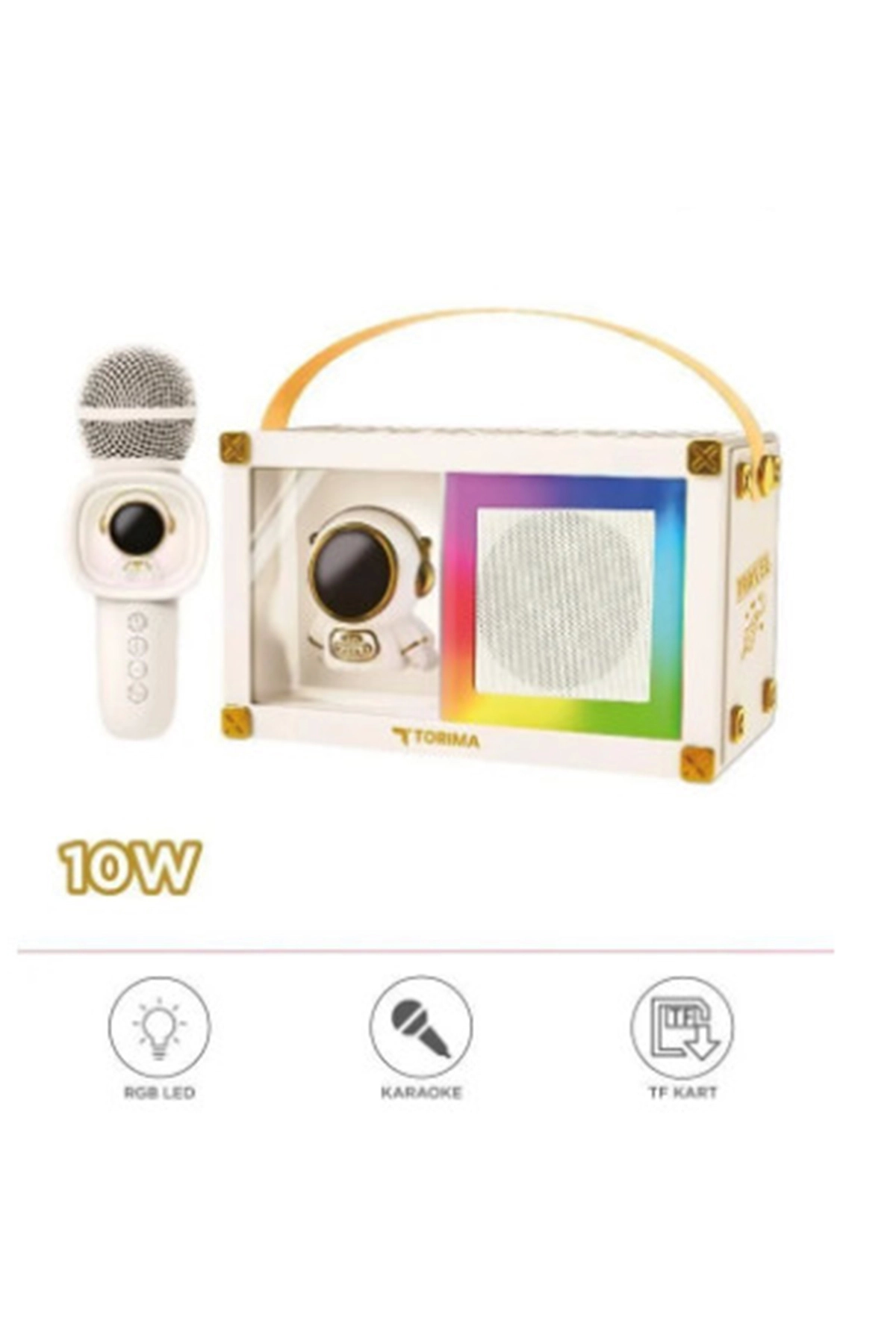 Taşınabilir Rgb Işılı Sevimli Figürlü Mikrofonlu Karaoke Bluetooth Hoparlör Krem