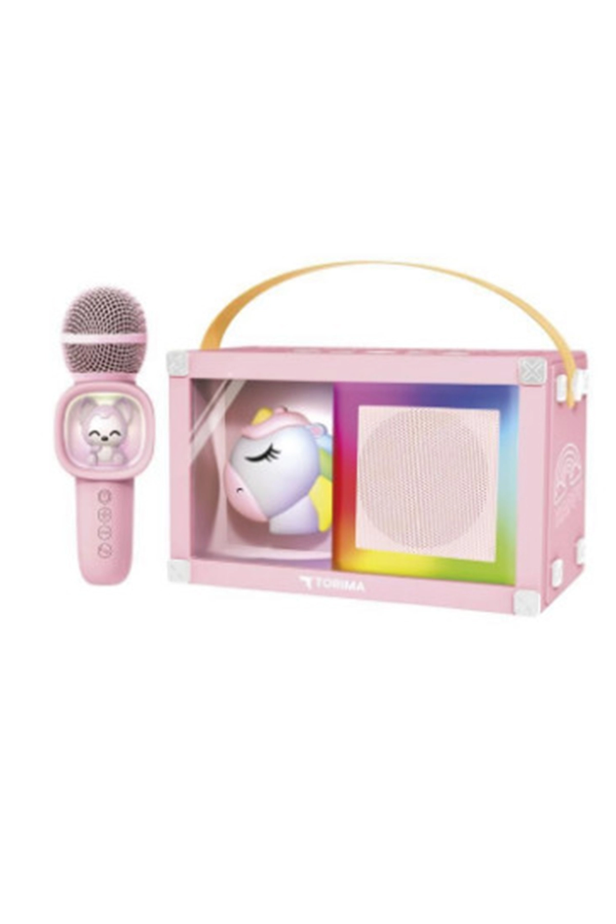 Taşınabilir Rgb Işılı Sevimli Figürlü Mikrofonlu Karaoke Bluetooth Hoparlör Pembe