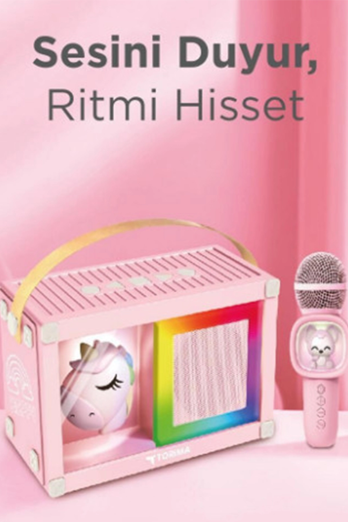 Taşınabilir Rgb Işılı Sevimli Figürlü Mikrofonlu Karaoke Bluetooth Hoparlör Pembe
