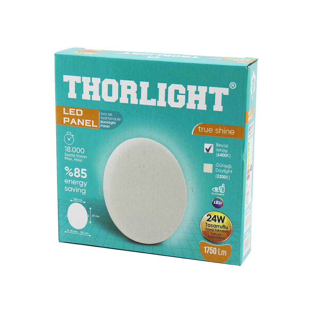 Thorlight S-224 24 Вт 16,8 см белая светодиодная панель с регулируемой защелкой, встраиваемая, 6400 К - 1750 лм - 18 000 часов - 2835 SMD