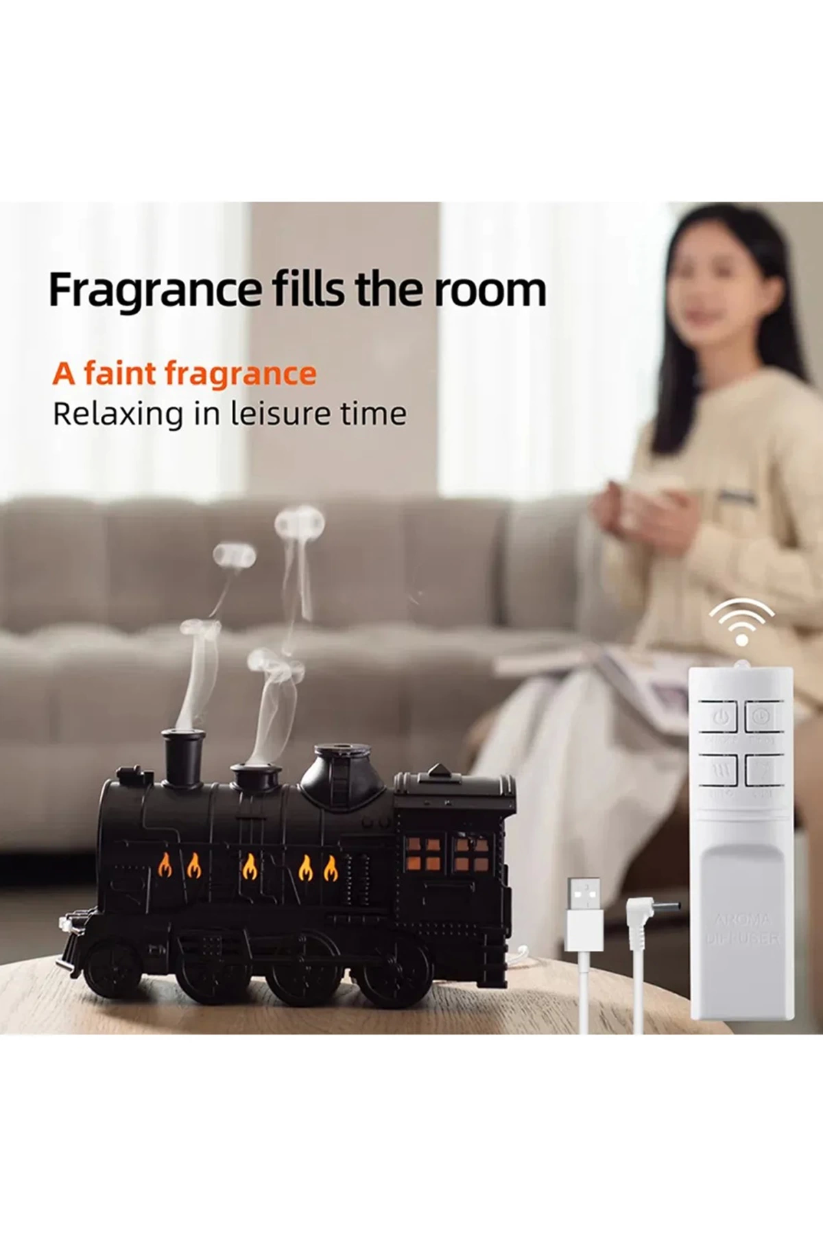 Tren Şeklinde Buharlı Oda Hava Nemlendirici Işık Buhar Makinesi Kumandalı