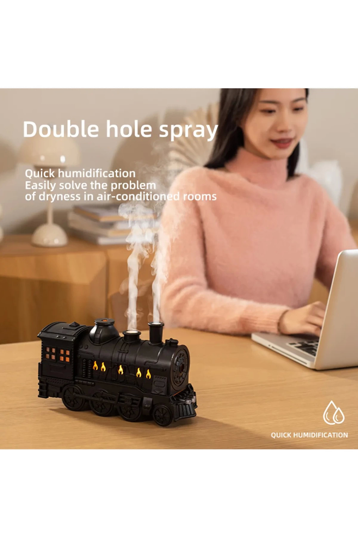 Tren Şeklinde Buharlı Oda Hava Nemlendirici Işık Buhar Makinesi Kumandalı