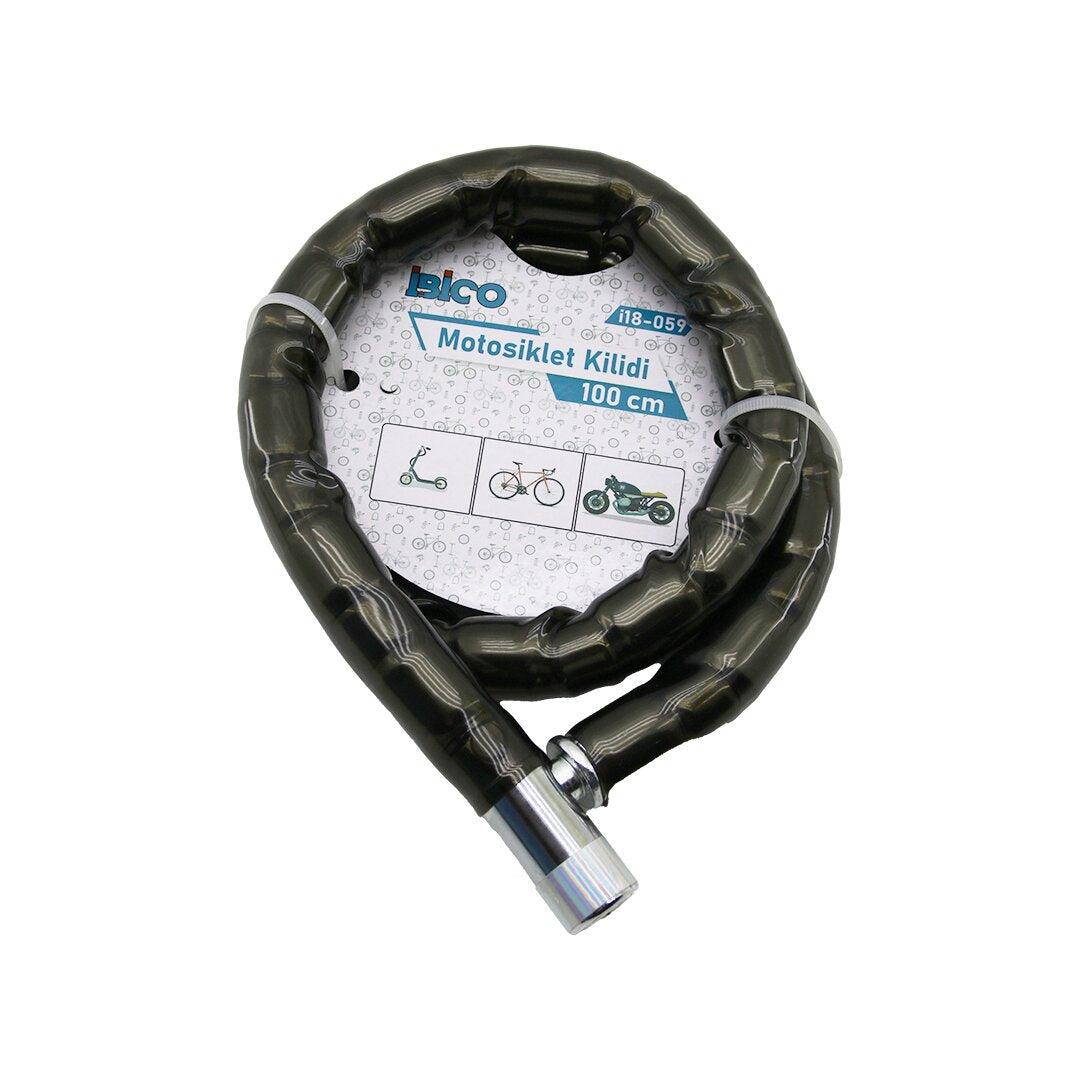 TÜP ANAHTARLI METAL KAFA ÇELİK MOTOR - BİSİKLET KİLİT SİLİNDİRİK SPİRAL KİLİT SİYAH KILIF 22MM X 10