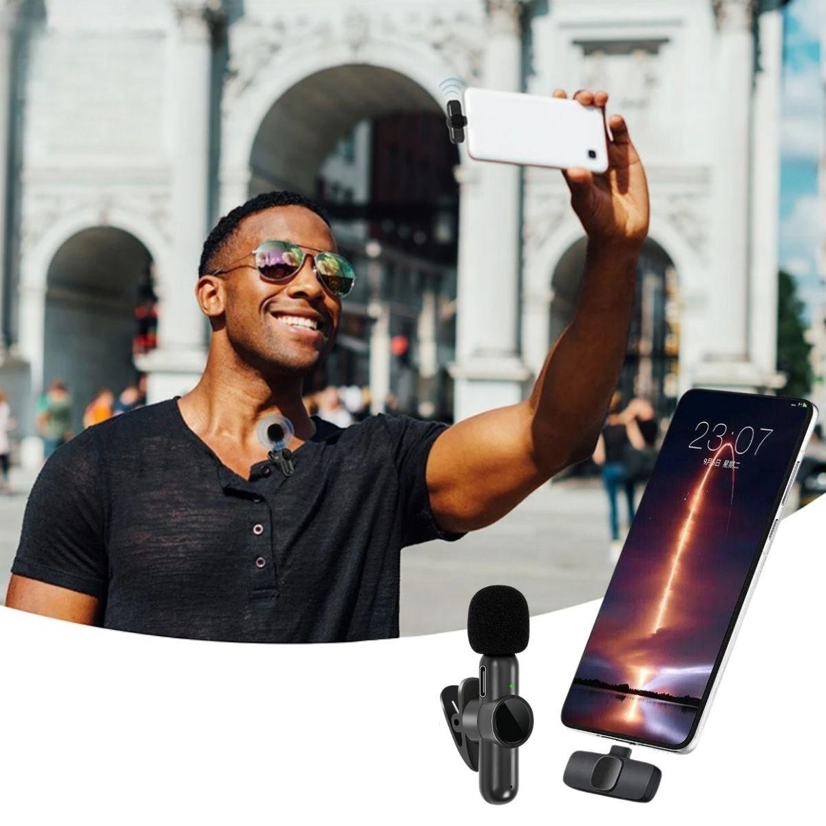 Type c uyumlu iphone dönüştürücülü kablosuz yaka mikrofonu android ve iphone uyumlu mini mikrofon