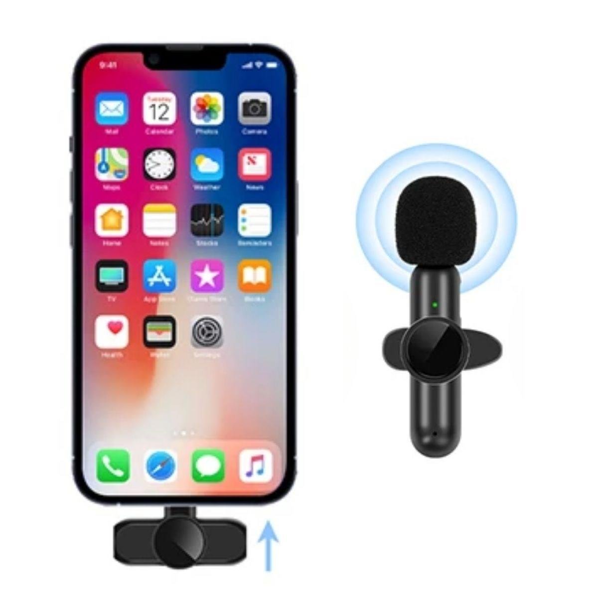 Type c uyumlu iphone dönüştürücülü kablosuz yaka mikrofonu android ve iphone uyumlu mini mikrofon