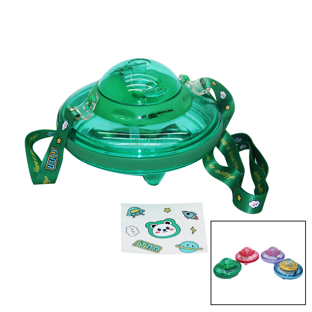 UFO MODELİ RENKLİ MİKA KRİSTAL SULUK MATARA PİPETLİ - TAŞIMA ASKILI 550ML