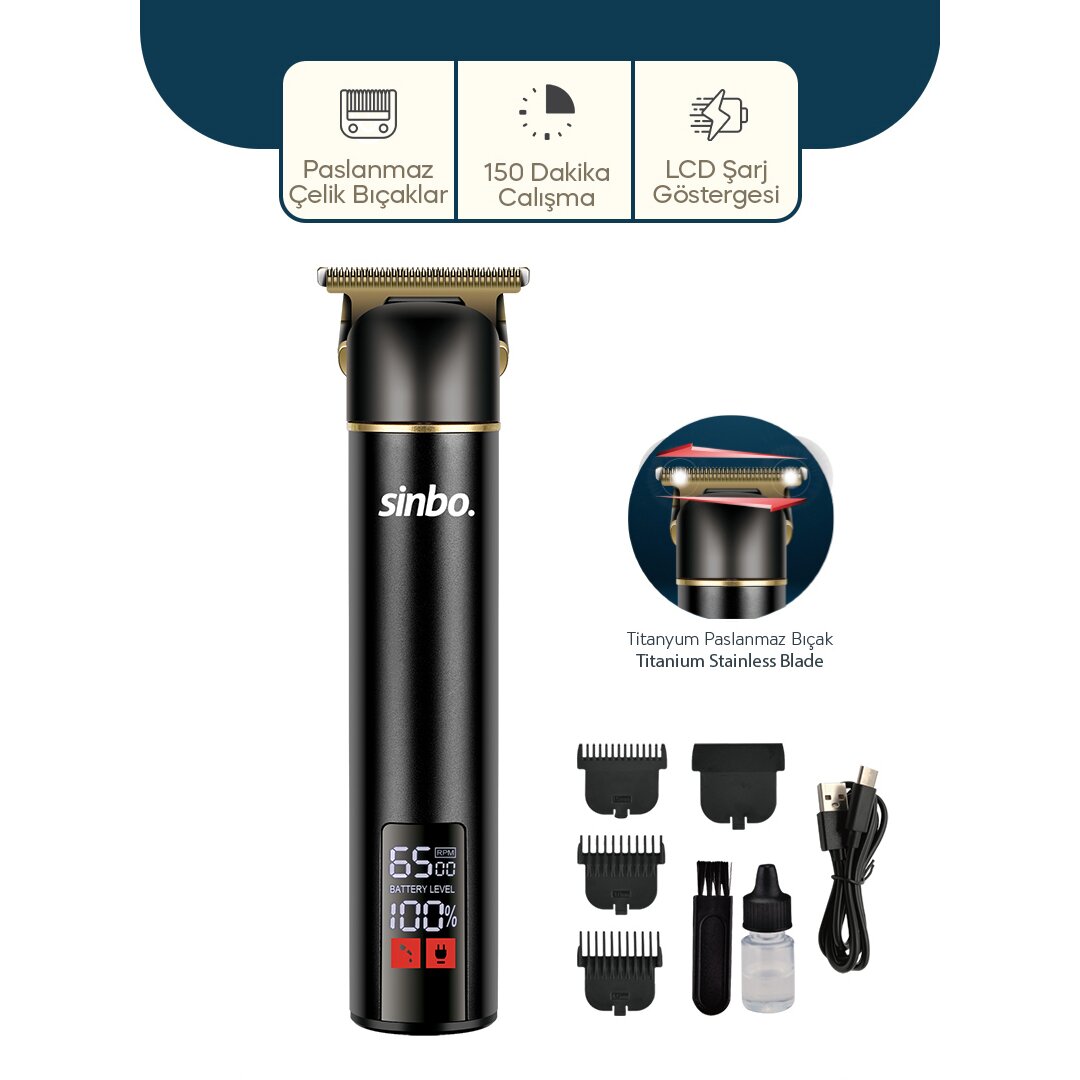 USB ŞARJLI - LCD GÖSTERGELİ SAÇ - SAKAL KESME TRAŞ MAKİNESİ ALÜMİNYUM ALAŞIMLI GÖVDE SHC-1907