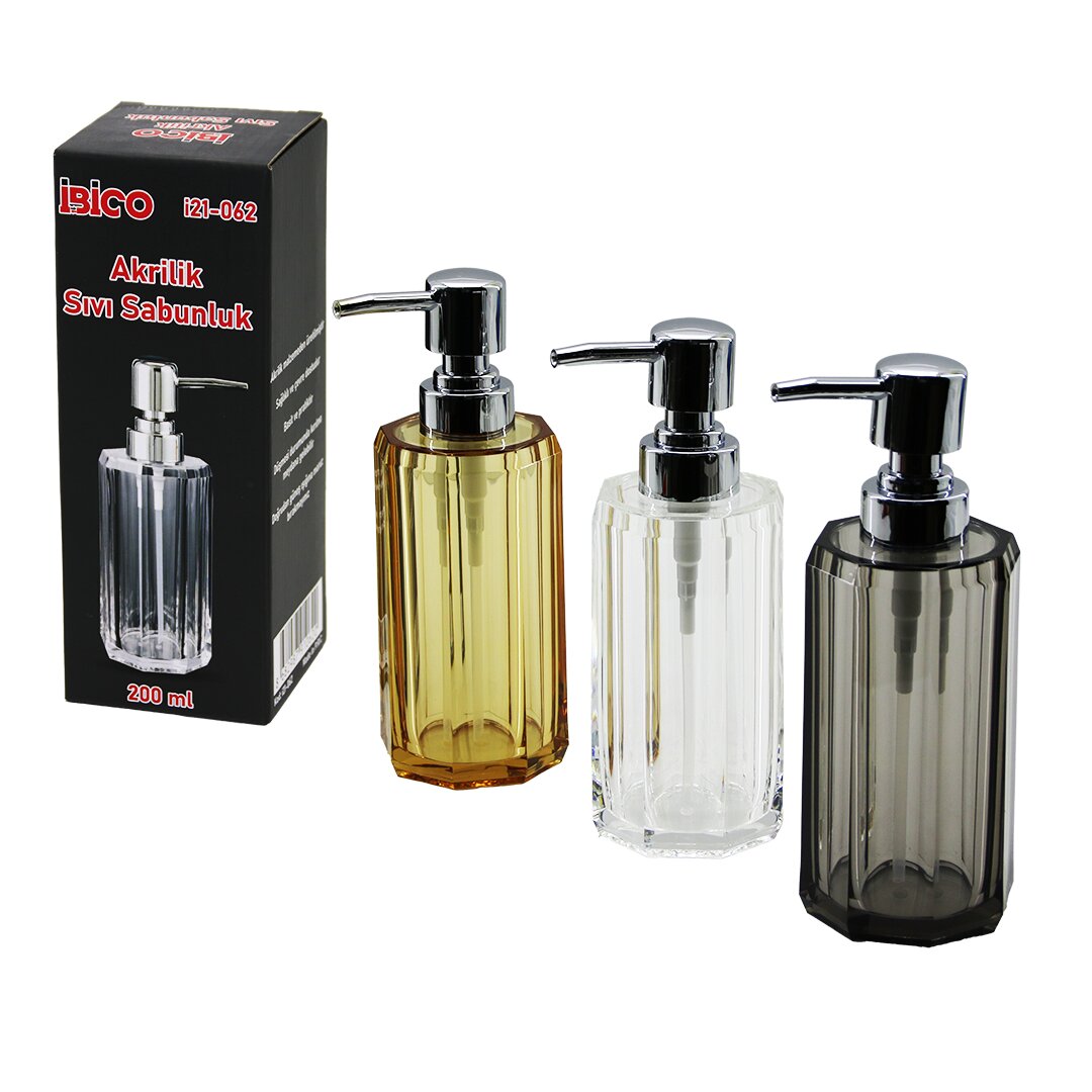 UZUN SEKİZGEN ŞEFFAF - RENKLİ AKRİLİK - MİKA KRİSTAL  SIVI SABUNLUK  200ML