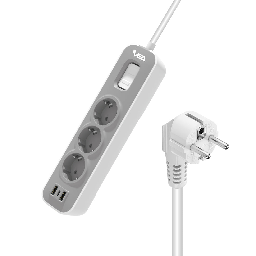 Ve-Nova103U A Class 3Lü 2 Usbli Anahtarlı 1.5 Metre Akım Korumalı Grup Priz (Made In Malaysıa)