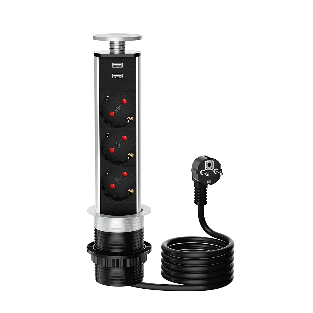 Vea Ve-24063 Üçlü 1.5 Metre Kablolu İki Usbli 80Mm Masaüstü Priz