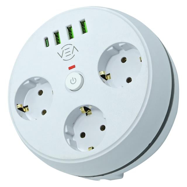 Vea VE-26583 3&amp;apos;LÜ 1.5 Metre Kablolu 3 USB / TYPE-C Girişli Akım Korumalı Grup Priz
