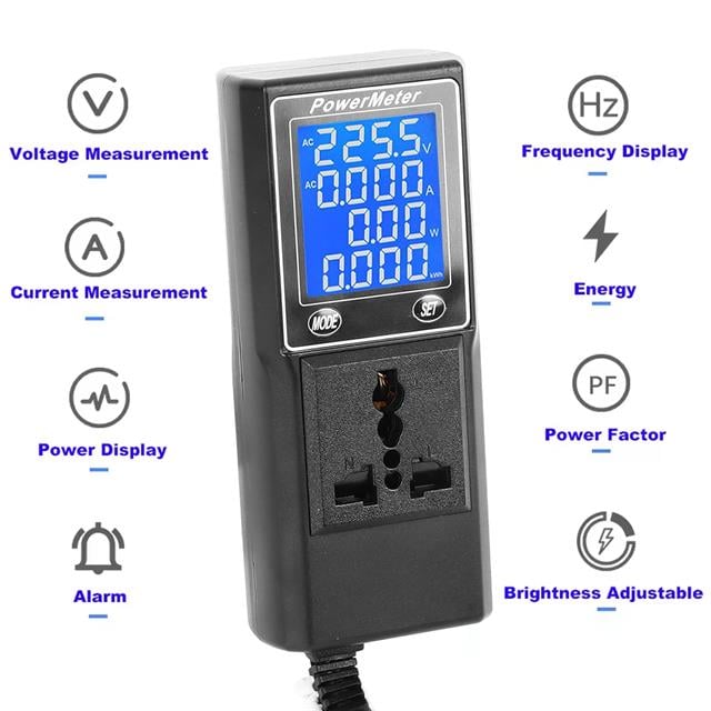 Volt Amper Watt HZ Güç Ölçer Dijital Ekranlı