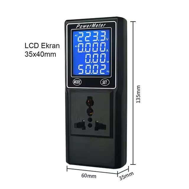 Volt Amper Watt HZ Güç Ölçer Dijital Ekranlı