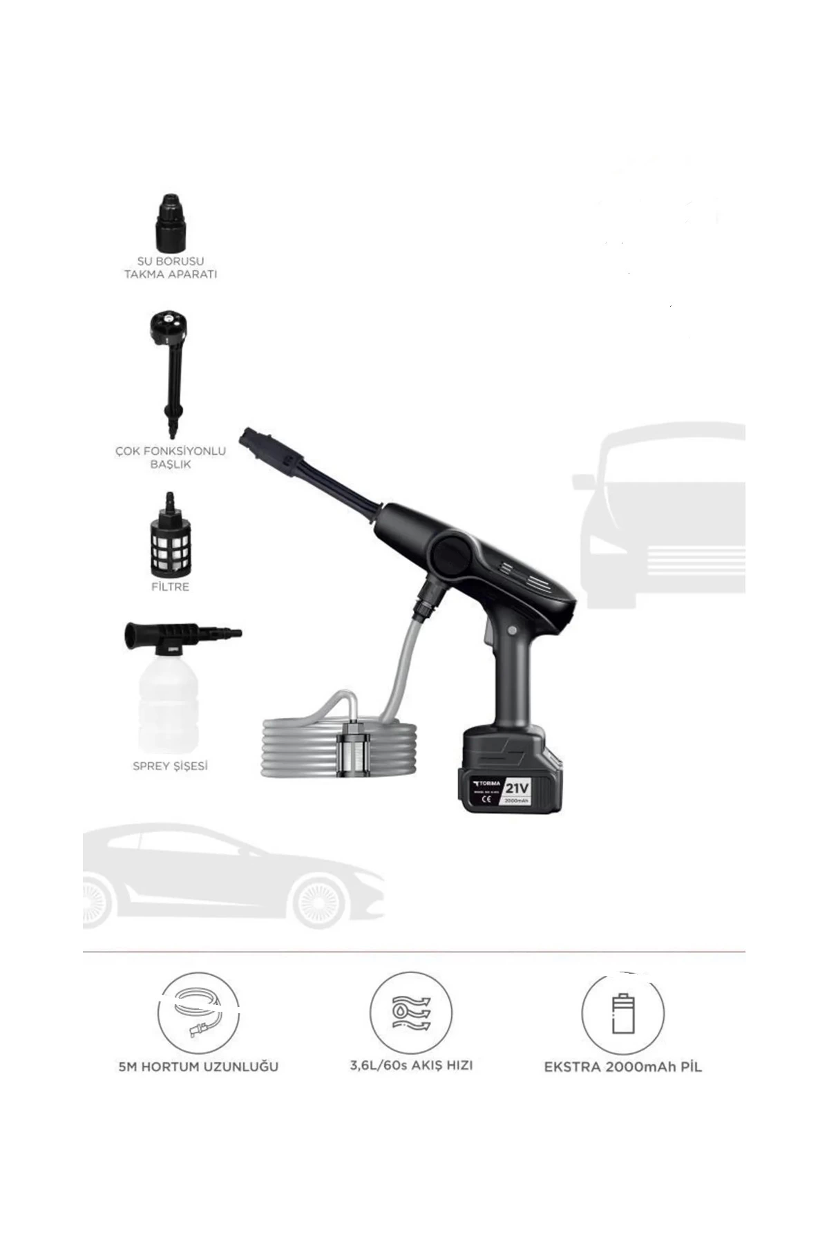 Akülü Şarjlı Yüksek Basınçlı Oto Araba Bahçe Yıkama,temizleme Su Sı