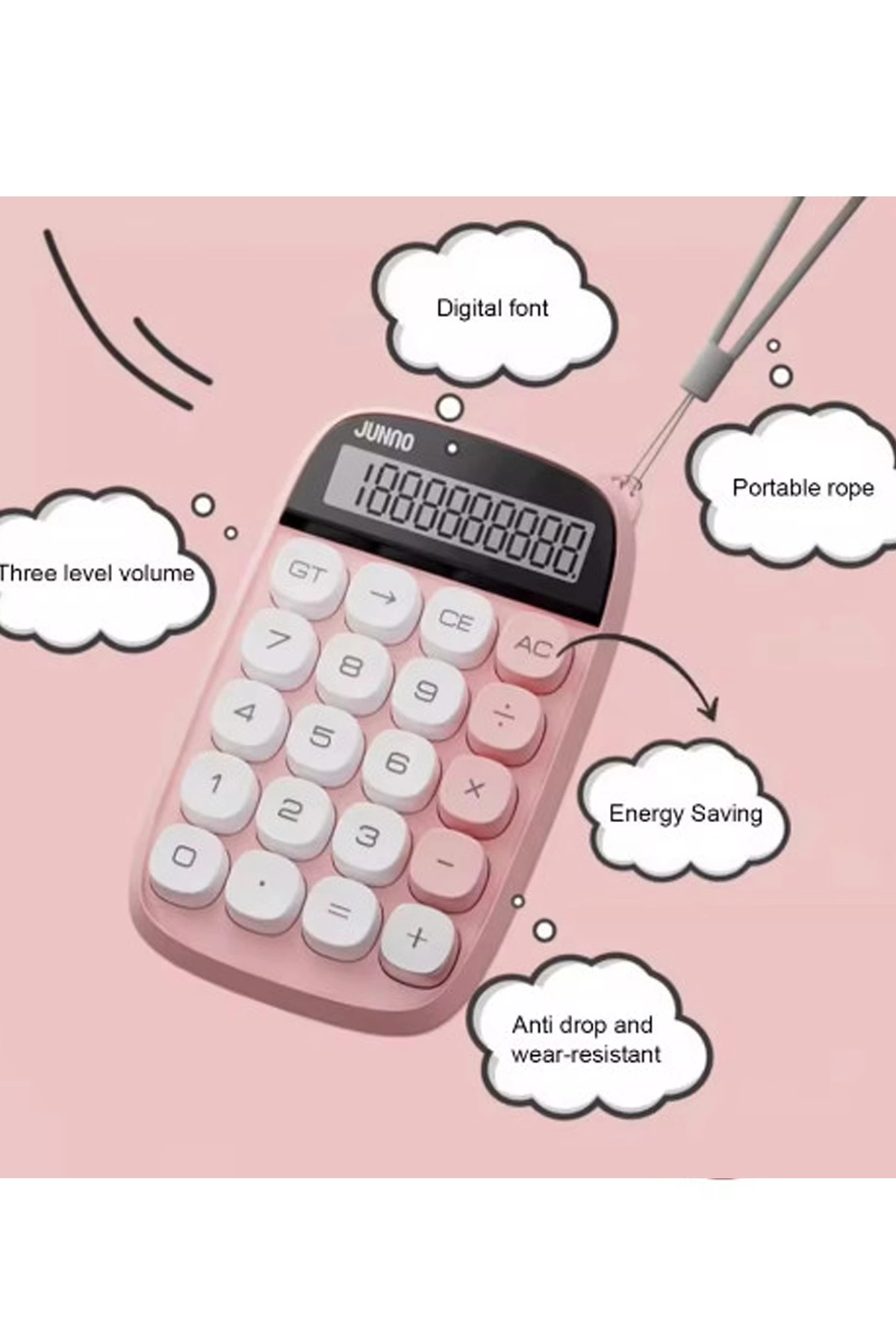 Sevimli Kare Tuşlu 10 Haneli Ldc Ekran Hesap Makinası Pembe