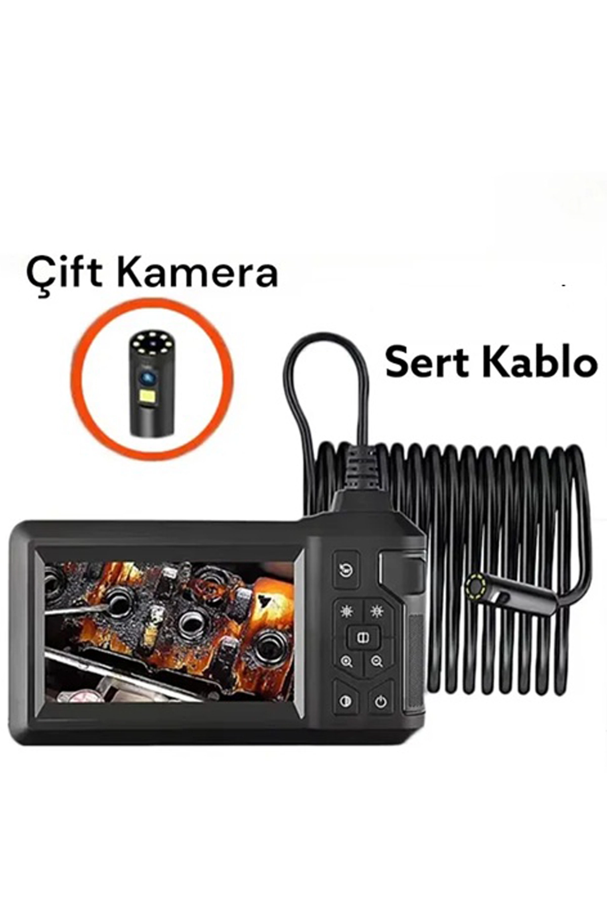 Vtn-008 Ekranlı Çift Kameralı 10 Mt Sert Kablo Yılan Endoskop Kamera 8 Mm 4.3 Inc