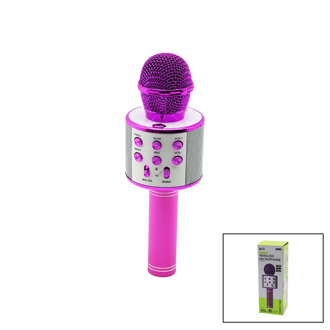 WİRELESS MİKROFON KARAOKE - HOPARLÖR USB ŞARJLI USB - TF - AUX RENKLİ KROM KAPLAMA PİL:800mAh - DC