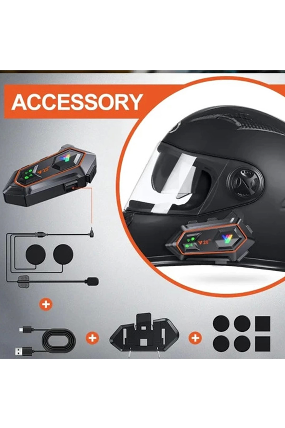 Y20 2x 1000m Telsiz Mesafeli 2 Kişi Bağlantılı Bluetooth Kask Kulaklık Fenerli İntercom