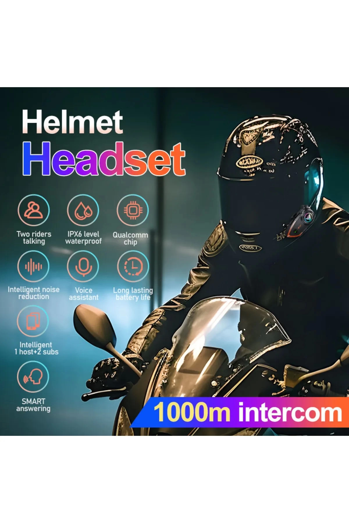 Yeni Model Y80-2x Motosiklet İntercom 2 Kişilik Bağlantı Rgb Işıklı Bluetooth Kulaklık Seti