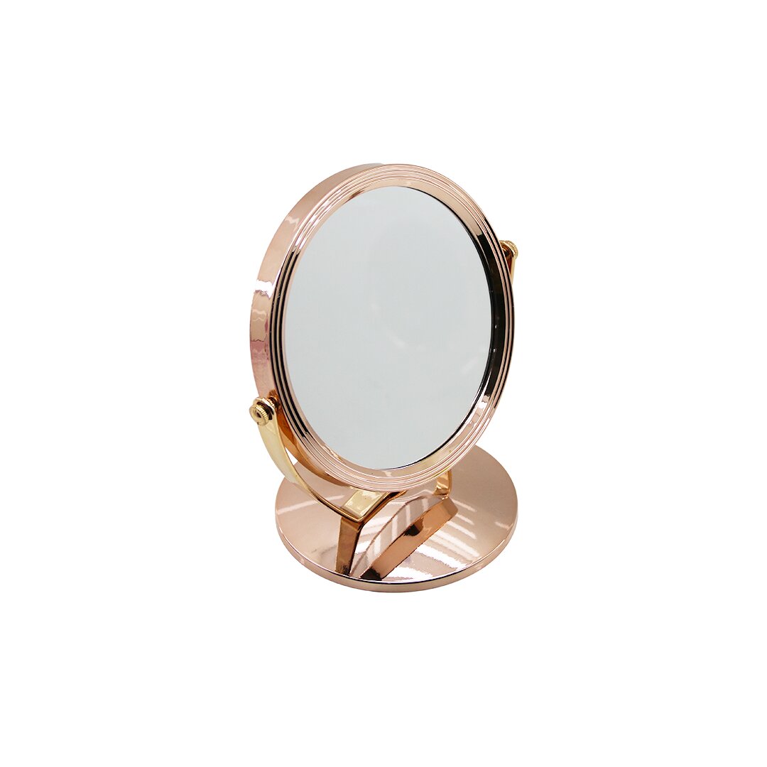 YUVARLAK 7 İNÇ= ÇAP:17.5CM MAKYAJ AYNASI ÇİFT TARAFLI BRONZ - GÜMÜŞ PLS.ÇERÇEVE SABİT AYAK